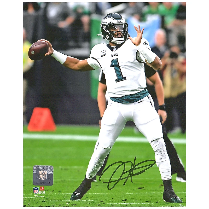 Jalen Hurts Philadelphia Eagles Autographed 8" x 10" White Jersey Throwing Photograph
