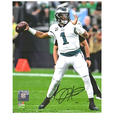 Jalen Hurts Philadelphia Eagles Autographed 8" x 10" White Jersey Throwing Photograph