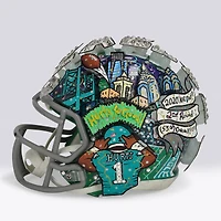 Casque miniature Riddell Speed ​​vert Kelly autographié par Jalen Hurts (Philadelphia Eagles) - Illustration de Charles Fazzino - NF70444383