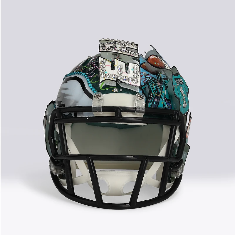 Casque miniature Riddell Speed autographié par Jalen Hurts (Eagles de Philadelphie) - Illustration de Charles Fazzino - NF70444384