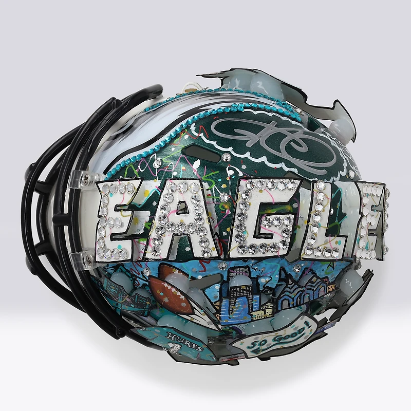 Casque miniature Riddell Speed ​​autographié par Jalen Hurts (Eagles de Philadelphie) - Illustration de Charles Fazzino - NF70444384
