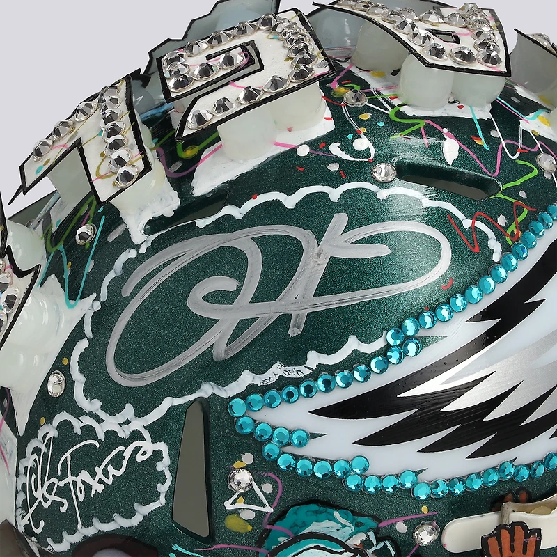 Casque miniature Riddell Speed ​​autographié par Jalen Hurts (Eagles de Philadelphie) - Illustration de Charles Fazzino - NF70444384