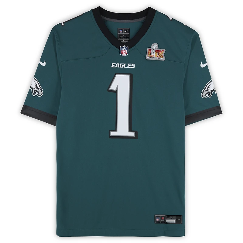 Jalen Hurts Philadelphia Eagles Autographed SB LIX Patch Nike Midnight Green Game Jersey with Multiple Inscriptions