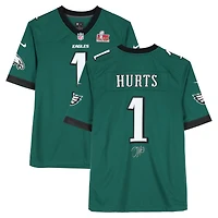 Maillot de match Nike Midnight Green dédicacé par Jalen Hurts des Philadelphia Eagles pour le Super Bowl LIX