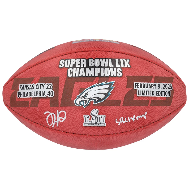 Jalen Hurts Philadelphia Eagles Autographed Super Bowl LIX Champions Wilson Logo Duke Football with "SB LIX MVP" Inscription