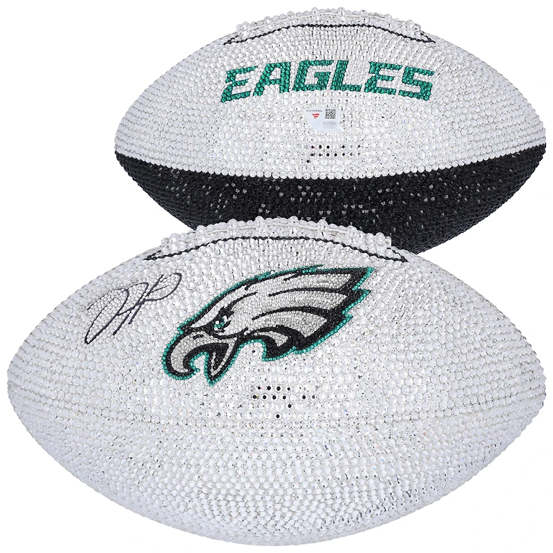 Jalen Hurts Philadelphia Eagles Autographed Swarovski Crystal White Panel Football - Art by Rock On Sports