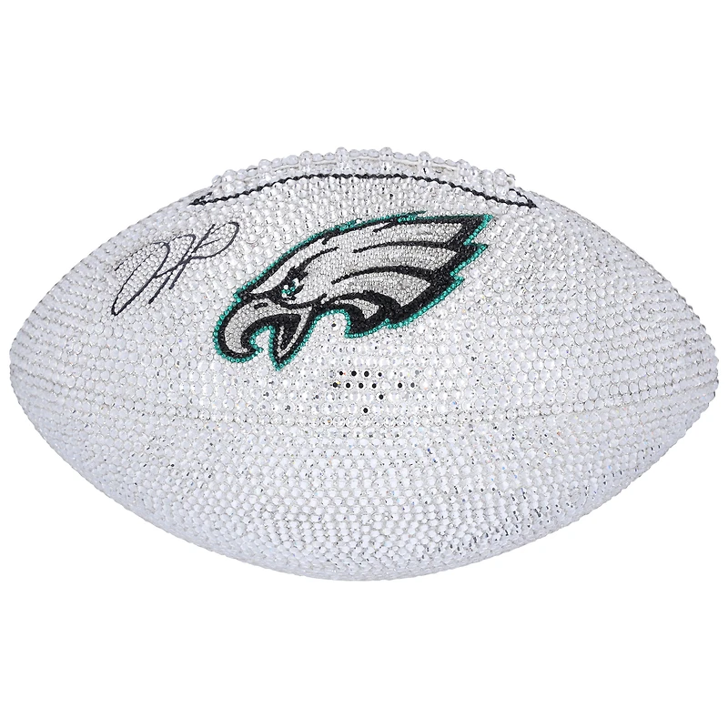 Jalen Hurts Philadelphia Eagles Autographed Swarovski Crystal White Panel Football - Art by Rock On Sports