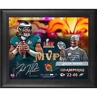 Jalen Hurts Philadelphia Eagles Facsimile Signature Super Bowl LIX MVP Framed 13" x 16" Champions Collage with a Piece of Game-Used Football - Limited Edition of 500