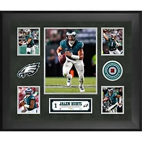 Collage encadré de 5 photos (51 x 61 cm) de Jalen Hurts (Eagles de Philadelphie) avec un morceau de ballon de football utilisé lors d'un match - Édition limitée à 500 exemplaires