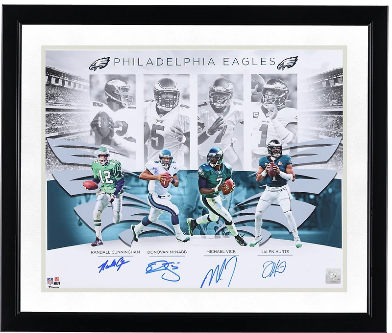 Jalen Hurts, Randall Cunningham, Michael Vick & Donovan McNabb Philadelphia Eagles Autographed 16" x 20" Eagles Quarterbacks Photograph