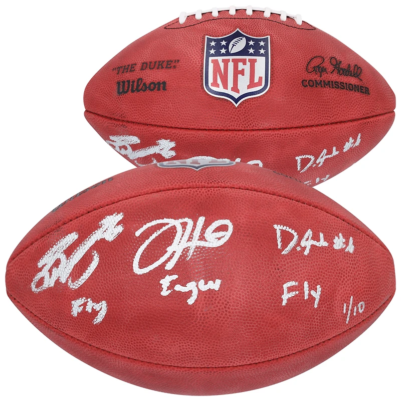 Jalen Hurts, Saquon Barkley and Devonta Smith Philadelphia Eagles Autographed Duke Full Color Football with "Fly Eagles Fly" Inscription