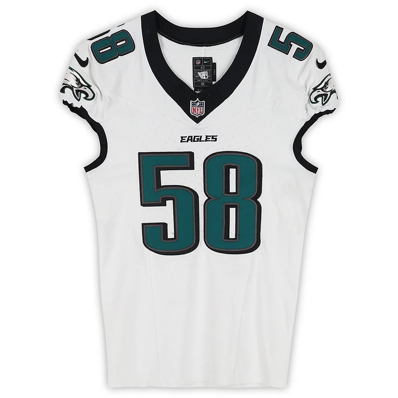Jalyx Hunt Philadelphia Eagles Game-Used #58 White Jersey vs. Green Bay Packers on November 10, 2025