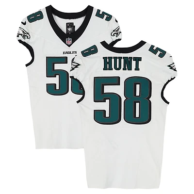 Maillot blanc n° 58 porté par Jalyx Hunt (Philadelphia Eagles) lors du match contre les Los Angeles Rams le 21 septembre 2025