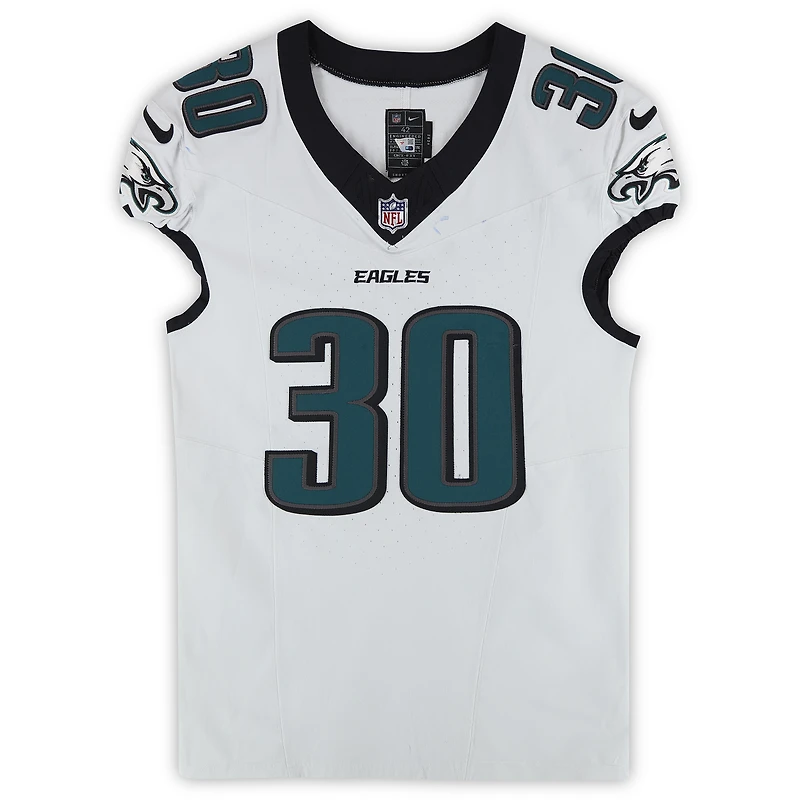 Jihaad Campbell Philadelphia Eagles Game-Used #30 White Jersey vs. New York Giants on October 9, 2025