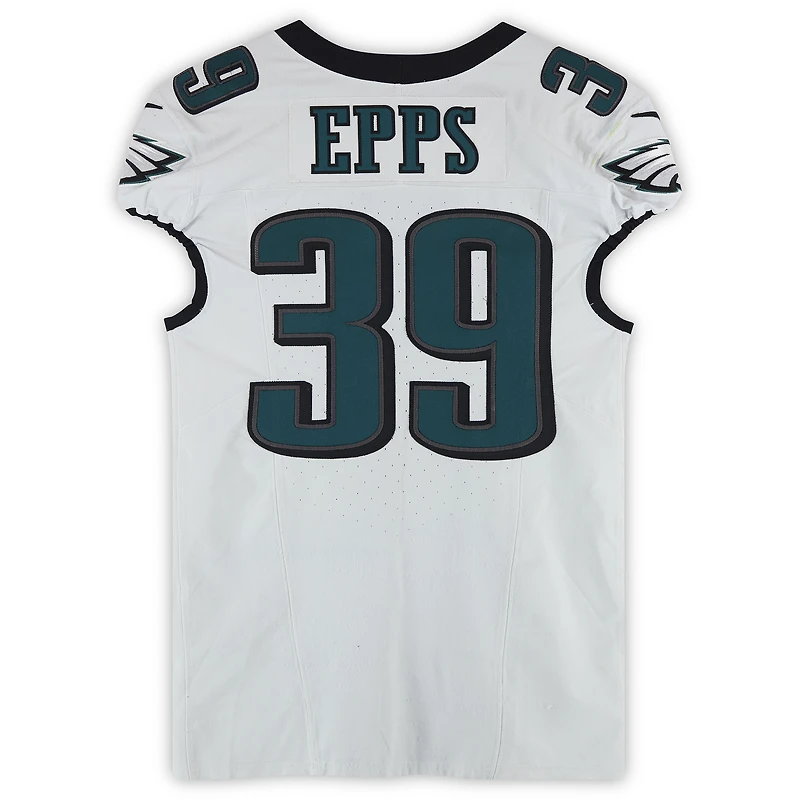 Maillot blanc n° 39 porté par Marcus Epps (Philadelphia Eagles) lors du match contre les New York Giants le 9 octobre 2025