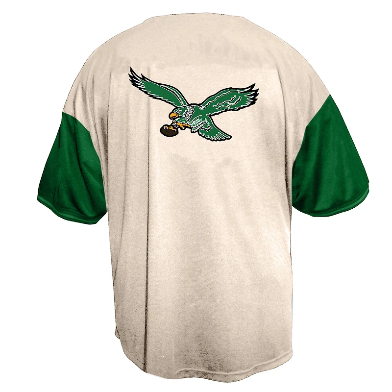 Men's Fanatics  Cream Philadelphia Eagles Vintage Full-Button Short Sleeve Top