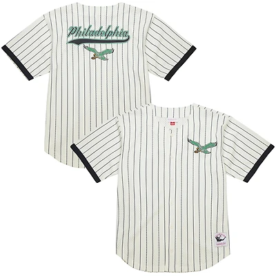 Haut en maille boutonné avec logo vintage Philadelphia Eagles de Mitchell & Ness pour homme, couleur crème, Final Seconds