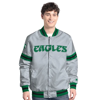 Men's Starter  Gray Philadelphia Eagles Vintage Scout Full-Snap Varsity Jacket