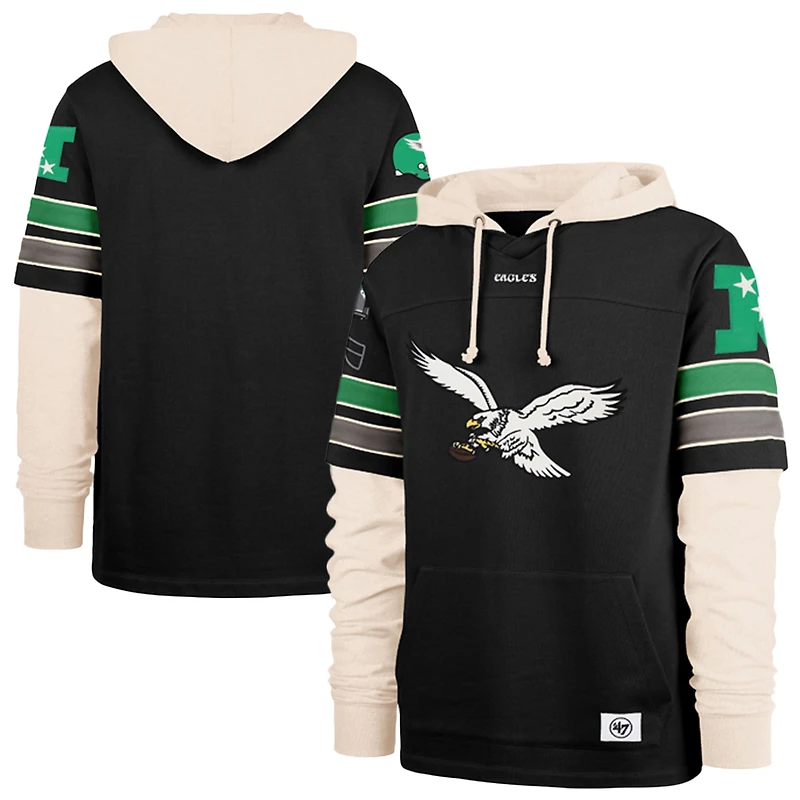 Men's '47 Black Philadelphia Eagles Split Zone Cornerback Duo Lacer Hoodie