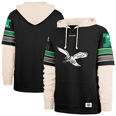 Men's '47 Black Philadelphia Eagles Throwback Split Zone Cornerback Duo Hoodie