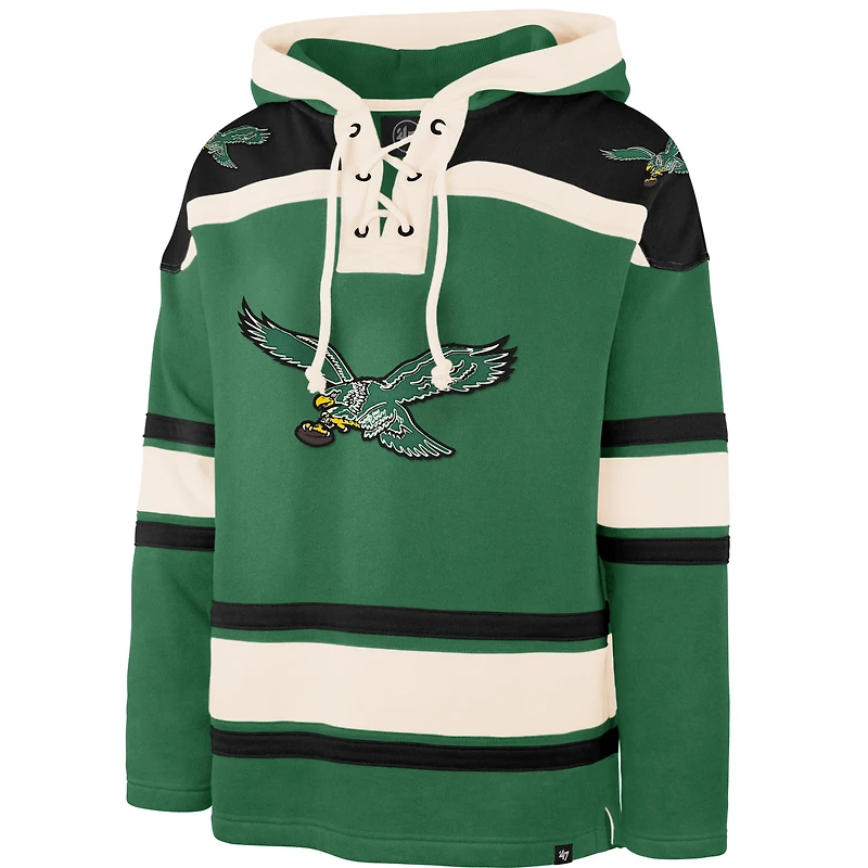 Sweat à capuche rétro vert Kelly « 47 » pour homme, motif supérieur lacets, des Philadelphia Eagles