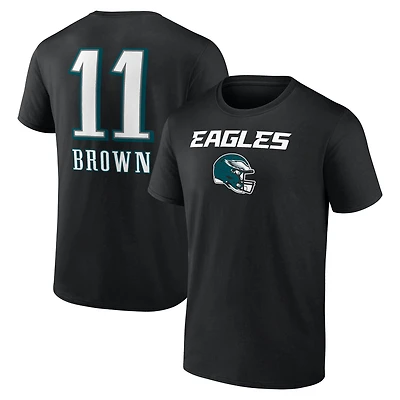 T-shirt noir pour homme A.J. Brown avec nom et numéro de l'équipe des Philadelphia Eagles