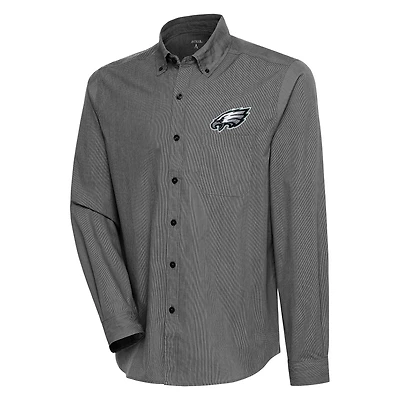 Men's Antigua  Black/White Philadelphia Eagles Compression Tri-Blend Long Sleeve Button-Down Shirt