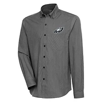 Men's Antigua  Black/White Philadelphia Eagles Compression Tri-Blend Long Sleeve Button-Down Shirt