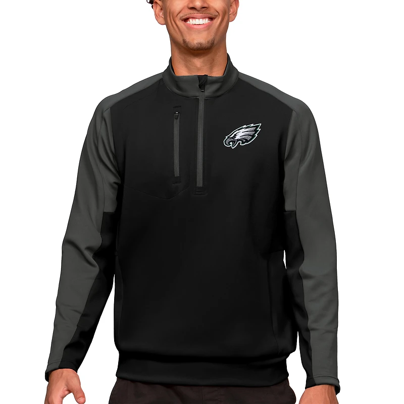 Pull-over noir à fermeture éclair quart de tour pour homme des Philadelphia Eagles d'Antigua