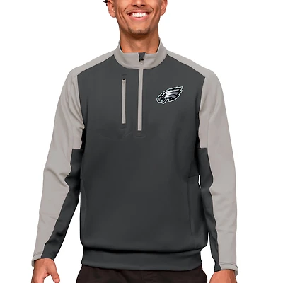 Pull à col rond zippé Antigua Charcoal pour homme des Philadelphia Eagles