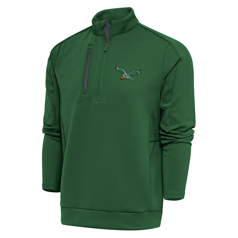 Pull-over à fermeture éclair quart de tour pour homme, vert Antigua, avec logo l'équipe des Philadelphia Eagles