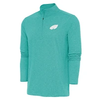 Men's Antigua Heather Aqua Philadelphia Eagles Hunk Quarter-Zip Pullover Top