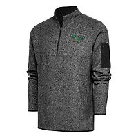 Men's Antigua Heather Black Philadelphia Eagles Throwback Fortune Quarter-Zip Pullover Jacket