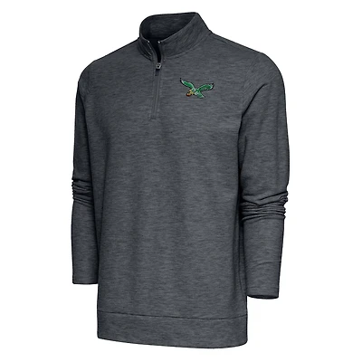 Pull-over à fermeture éclair quart de tour Gambit rétro pour homme, couleur charbon chiné, logo l'équipe des Philadelphia Eagles, Antigua
