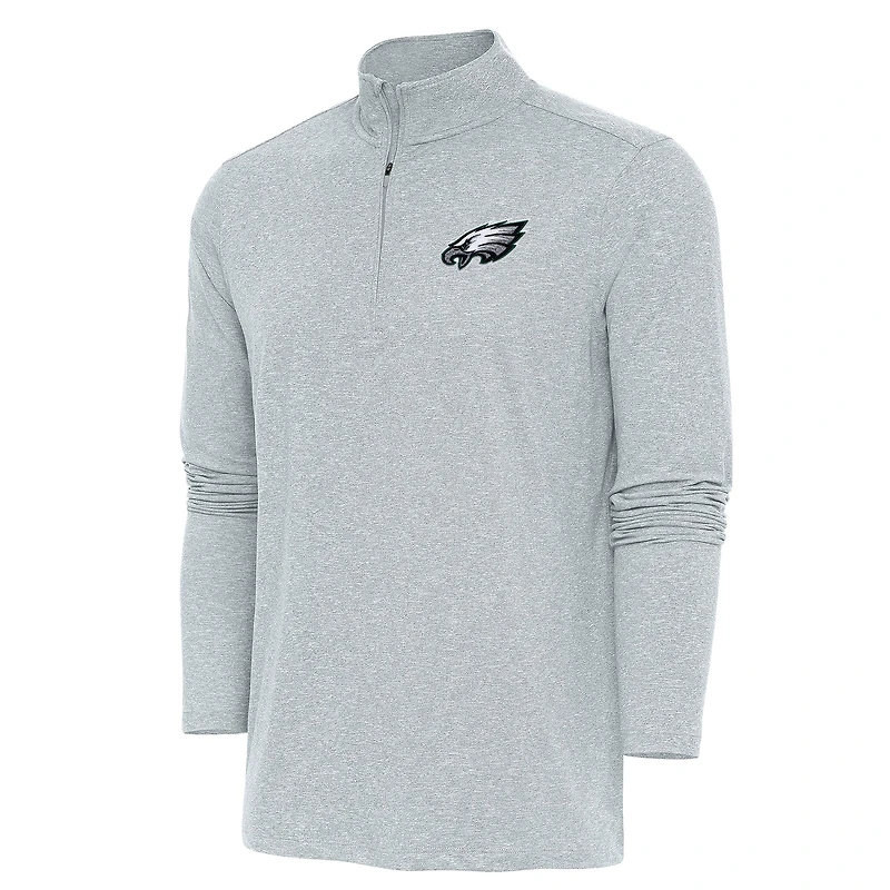 Pull à col rond et fermeture éclair Hunk pour homme, gris chiné, des Philadelphia Eagles, Antigua