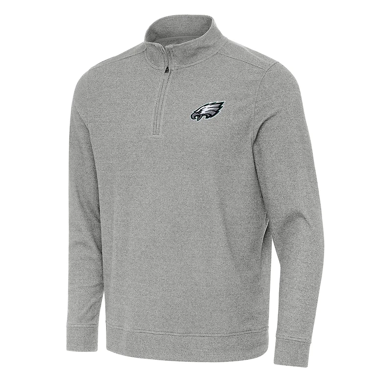 Haut à fermeture éclair discrète Antigua Heather Grey Philadelphia Eagles pour homme