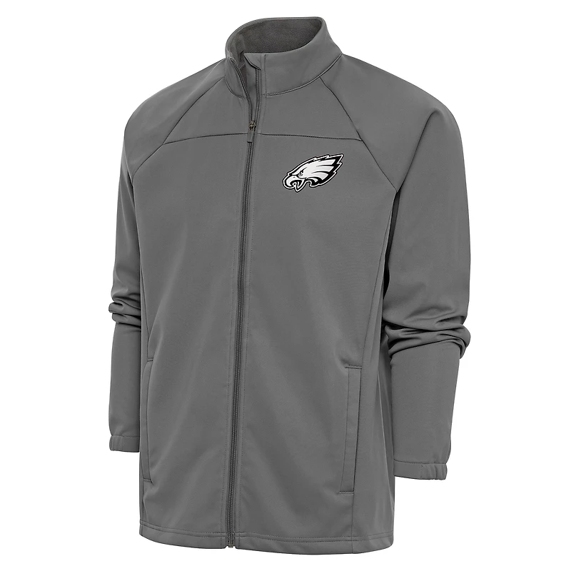 Veste de golf zippée intégrale Antigua Steel Philadelphia Eagles pour homme avec logo métallique