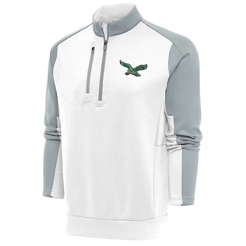 Pull-over à fermeture éclair quart de tour pour homme, blanc/argent, avec logo rétro des Philadelphia Eagles