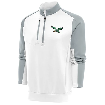 Pull-over à fermeture éclair quart de tour pour homme, blanc/argent, avec logo rétro des Philadelphia Eagles