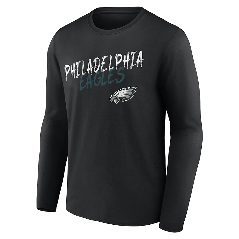Men's Black Philadelphia Eagles Hustle Personalized Name & Number Long Sleeve T-Shirt