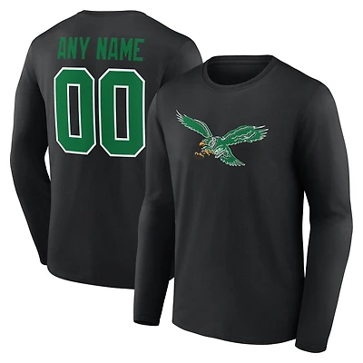 T-shirt à manches longues gris authentique et classique personnalisé avec nom numéro des Eagles de Philadelphie pour homme