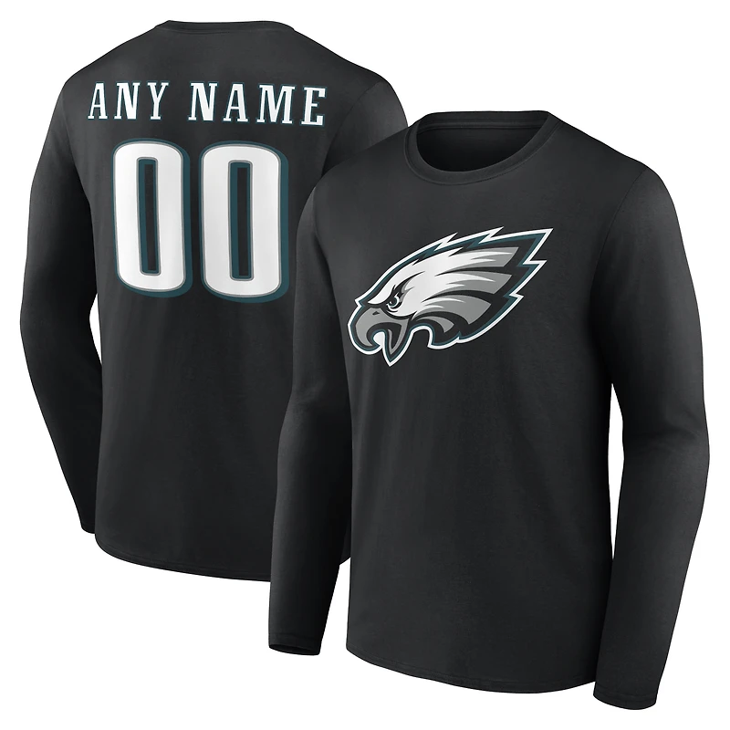 T-shirt à manches longues noir authentique pour homme des Eagles de Philadelphie, personnalisé avec nom et numéro.