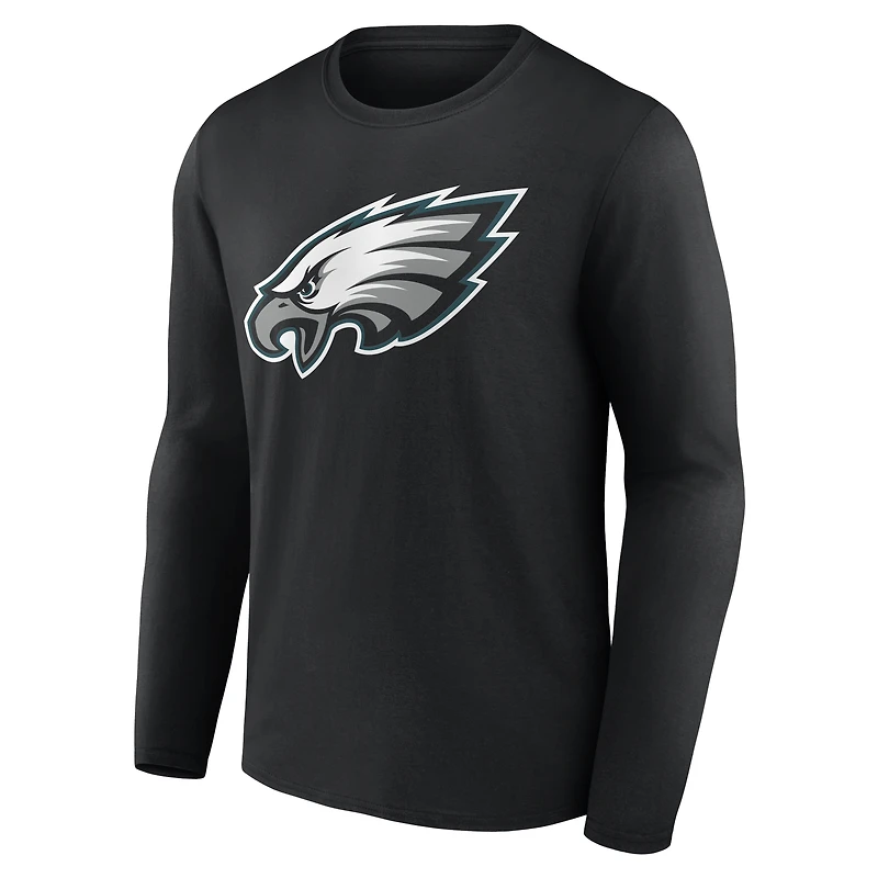 T-shirt à manches longues noir authentique pour homme des Eagles de Philadelphie, personnalisé avec nom et numéro.