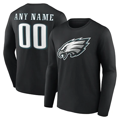 T-shirt à manches longues noir authentique pour homme des Eagles de Philadelphie, personnalisé avec nom et numéro.