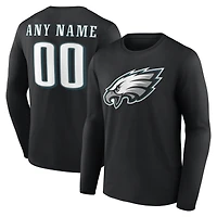 T-shirt à manches longues noir authentique pour homme des Eagles de Philadelphie, personnalisé avec nom et numéro.