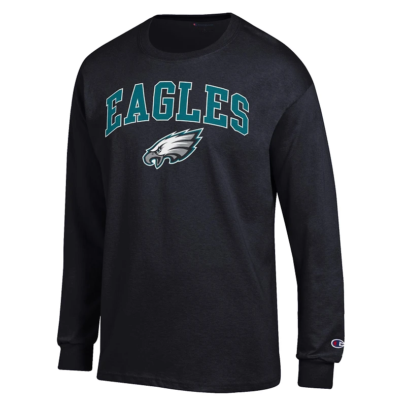 T-shirt à manches longues Champion noir pour homme avec logo en arc des Eagles de Philadelphie