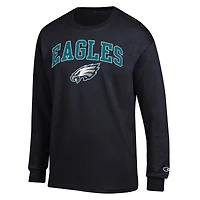 T-shirt à manches longues Champion noir pour homme avec logo en arc des Eagles de Philadelphie