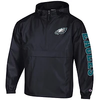 Men's Champion Black Philadelphia Eagles Packable Hooded Windbreaker Half-Zip Jacket