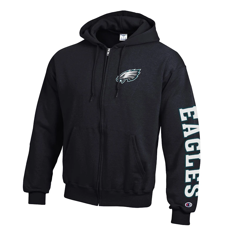 Men's Champion Black Philadelphia Eagles Powerblend Fleece Full-Zip Hoodie