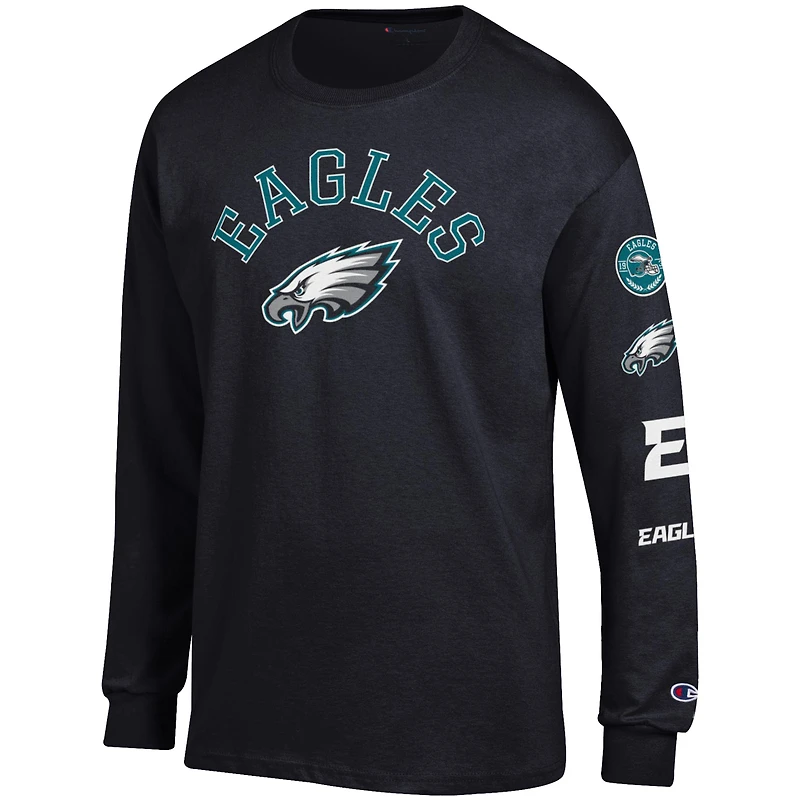 T-shirt à manches longues noir Champion des Philadelphia Eagles Seal pour homme